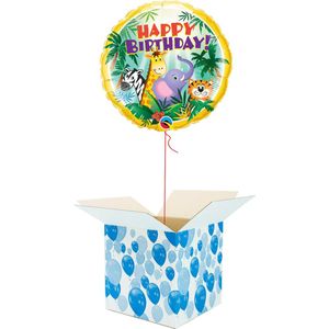 Helium Ballon Verjaardag gevuld met helium - Jungle Dieren - Cadeauverpakking - Happy Birthday - Folieballon - Helium ballonnen verjaardag