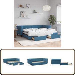 vidaXL Slaapbank met Onderschuifbed - Blauw Fluweel Slaapbank - Tweepersoonsbed - Onder Schuifbed - Boxspring - Lounge Sofa