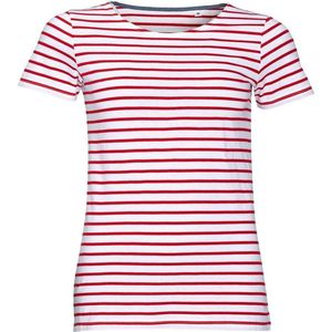 SOLS Dames/dames Miles Gestreept T-Shirt met korte mouwen (Wit/rood)