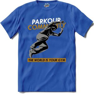 The World Is Your Gym | Free Running - Free Runner - T-Shirt - Unisex - Royal Blue - Maat XL
