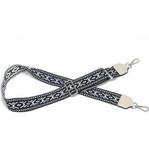 Schouderband voor tas Aztec - donkerblauw/zwart - bagstrap met ingeweven dessin - 5 cm breed - SIT0324 - verstelbaar - STUDIO Ivana