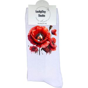 Klaproos - Verjaardag cadeau - Grappige sokken - Print sokken - Leuke sokken voor heren en dames - Moederdag - Vaderdag - Cadeau voor hem en haar - Kerstcadeau - Vrolijke sokken - Valentijns cadeau - Soldaat traan - 37-44