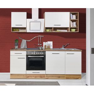 Goedkope keuken 220  cm - complete keuken met apparatuur Hilde  - Wild eiken/Wit  - keramische kookplaat - vaatwasser - afzuigkap - oven  - spoelbak