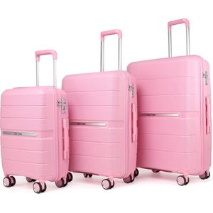 TAN.TOMI Kofferset - 3 Delig - 98L Handbagage + 66L +40L - Reiskoffer met 4 wielen - Ruimbagage - Cijferslot - Reiskoffer - Trolley Koffer met Wielen - Roze