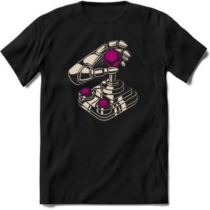 Retro Joystick | Gaming kado T-Shirt heren - dames | Wit-Roze | Perfect game pc cadeau shirt | Grappige console spreuken - zinnen - teksten Maat XXL
