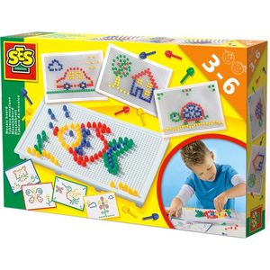 SES - Mozaïekbord - Montessori - met gekleurde pinnen en voorbeelden - steeds opnieuw te gebruiken
