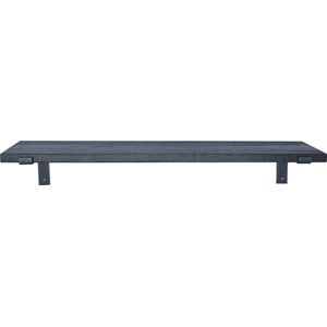 GoudmetHout - Massief eiken wandplank - 180 x 25 cm - Zwart Eiken - Inclusief industriële plankdragers l-vorm MAT BLANK - lange boekenplank