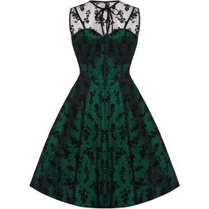 Jawbreaker - Penny Taffeta & Lace Flare jurk - Kante bloemen - S - Groen/Zwart