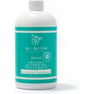 Dr. Brite Mint Natuurlijk Mondwater op basis van kokosolie, aloe vera en vitamine c. Ontgift de mond en creëert een frisse adem.