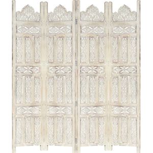 Medina Kamerscherm met 4 panelen handgesneden 160x165 cm mangohout wit