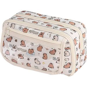 Schattig Capybara Pennenetui met Vakken - Draagbaar en Ruim voor School en Bureauaccessoires