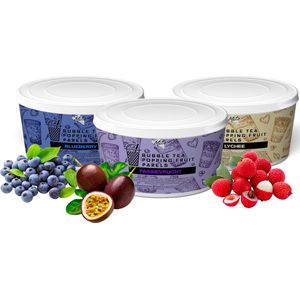 Mito Tea - Bubble Tea - Popping Fruitparels - Cadeau - Boba * Combipack * 3X 350 Gram - Blueberry - Passievrucht - Lychee