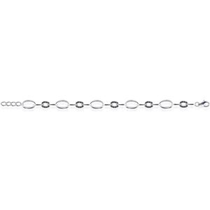 Jewels Inc. - Armband - Fantasie Ovaal Rond gezet met Zwart Zirkonia - 9mm Breed - Lengte 18+3cm - Gerhodineerd Zilver 925
