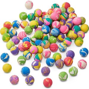 The Twiddlers 90 stuks rubberen stuiterballen - Party bag fillers voor kinderen - Verjaardagsspeelgoed voor kinderen - Meerkleurig met verschillende ontwerpen.