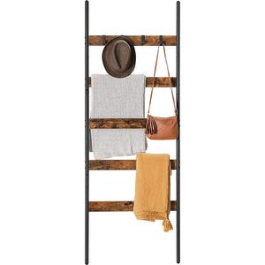 Decoratie ladder - Handdoekladder - Handdoekenrek - Ladderrek - Traprek - Open ladderkast - Industrieel - Ladder - 65 x 178 cm - Bruin - Zwart