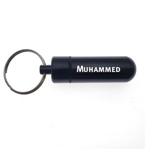 Sleutelhanger - Pillenkoker - Met Naam - Muhammed - Medicatie - Identiteitskoker - Zwart
