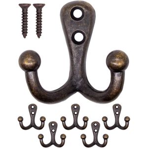 Massieve antieke dubbele haken - garderobehaken set van 5 - messing brons design
