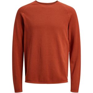 JACK & JONES Hill knit crew neck slim fit - heren pullover katoen met O-hals - warm oranje - Maat: S