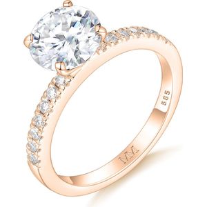 Finesse - 14k Roségouden Moissanite Verlovingsring met Zijstenen - 10 karaat