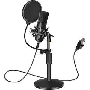 YOTTO USB-microfoon, 192 kHz/24 bits, condensator, pc, laptop, professionele podcast microfoonsets voor radio, opname, YouTube, podcasts UVM met popbescherming, microfoonstandaard, schokbevestiging