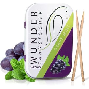 Wonder Tandenstokers Box Druif - Gearomatiseerde Tandenstoker - Vervanging voor Kauwgom - Bestrijd Slechte Adem - Stop Nagelbijten - Ondersteuning bij Stoppen met Roken - Verfris de Adem met Gearomatiseerde Tandenstokers - Suikervrij (Druif - Munt)
