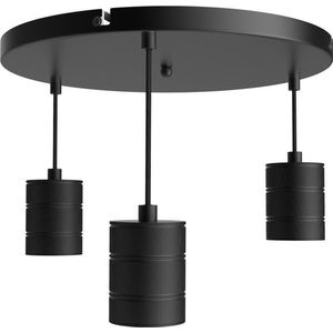 Calex Luminaires Giant - 3 punts cirkel pendel set Retro - Mat Zwart - E40 Fitting - Ø400mm - 2m textiel omwikkeld snoer