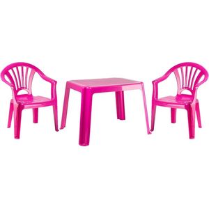 Kunststof kindertuinset tafel met 2 stoelen roze