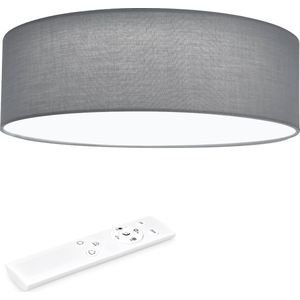 Navaris LED plafondlamp rond 22W Ø 40 cm - Stoffen plafonnière met warm wit licht - Dimbare LED lamp met afstandsbediening - Lichtgrijs