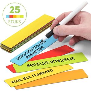 2DOBOARD Herschrijfbare Balk Whiteboard Magneten - 15 x 2,5 cm - 25 Stuks - Mix: 5 kleuren - Planbord kind - Weekplanner kind