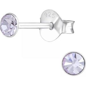 Zilveren oorknop, Swarovski kristal Violet (6mm)