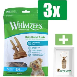 Whimzees Antler S - Kauwsnacks - Hond - 24st - 3 Zakken - Inclusief PetsHome Goudkleurige Adreskoker