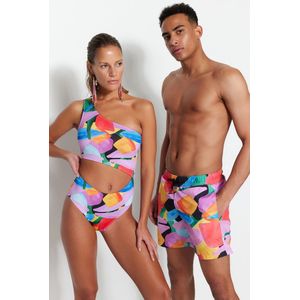 Trendyol Mannen Lang Normale taille Zwembroek voor heren met veelkleurig abstract patroon Marineshort TMNSS23DS00001