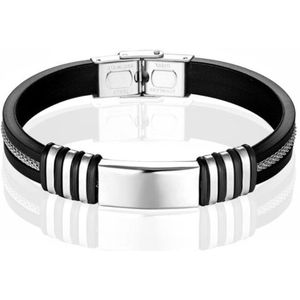 LGT Jewels Siliconen armband Graveer Plaatje RVS Zilverkleurig Zwart