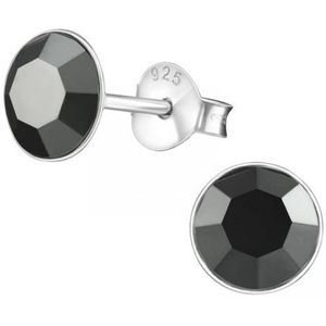 Zilveren oorknop, Jet Black kristal (5MM)