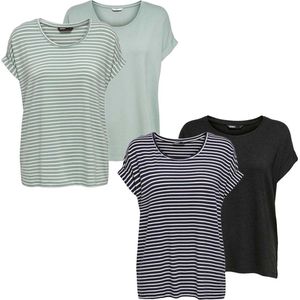 Only Dames T-Shirt MOSTER 4-pack bequem Veelkleurig XL Ronde Hals Volwassenen