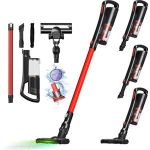 TurboTronic LV8 Steelstofzuiger met kruimeldief zonder zak - Draadloos - Hoge zuigkracht - HEPA - lichtgewicht - 3 Snelheden -Harde en zachte vloeren - Rood