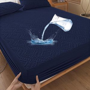 Waterdichte matrasbeschermer 90x200cm hoeslaken luxe, 3D-patroon, super absorberend, ademende matrashoes waterdichte matrasbescherming vochtbescherming hoeslakens - donkerblauw