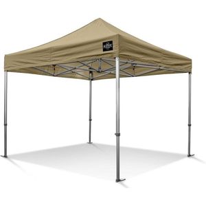 Easy Up Partytent - Vouwtent - 3x3m zand met gratis transporttas op wielen en spanbandenset met haringen