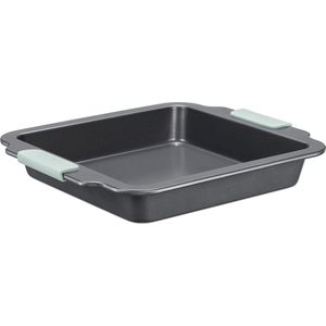 Navaris vierkante bakplaat met antiaanbaklaag - Brownievorm en siliconen handvaten voor brownies cake bakvorm - Ovenbraadpan - 30 x 27 x 4,5 cm