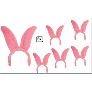 6x Diadeem konijnen oren roze - Haas konijnoren festival thema feest party fun carnaval party themafeest