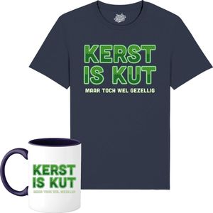 Kerst is kut, maar wel gezellig - Foute Kersttrui Kerstcadeau - Dames / Heren / Unisex Kleding - Grappige Kerst Outfit - T-Shirt met mok - Unisex - Navy Blauw - Maat M