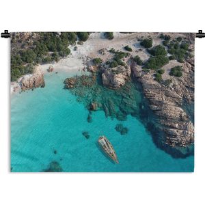 Wandkleed Sardinië - Een luchtfoto van wit strand tussen rotsen Wandkleed katoen 60x45 cm - Wandtapijt met foto