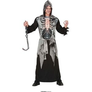 Guirca - Beul & Magere Hein Kostuum - Geketend En Getekend Voor Het Leven Reaper - Man - Zwart, Grijs - Maat 52-54 - Halloween - Verkleedkleding