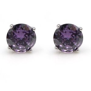Zilveren oorknopjes oorstekers met 5mm rond paars amethyst steentje in zetting 925 silver geboortesteen februari