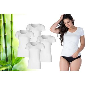 Bamboo - T Shirt Dames - Bamboe - Ronde Hals - 4 Stuks - Wit - XL - Anti Zweet Shirt Dames - Bamboe Ondershirt - Onderhemd Dames Shirts Korte Mouw - Extra Lang