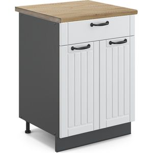 Vicco Fame-Line Keuken Keukenonderkast – 60 cm met lade, WB Eik Wit Landhuis met lade, WB Eik
