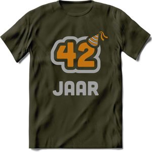 42 Jaar Feest T-Shirt | Goud - Zilver | Grappig Verjaardag Cadeau Shirt | Dames - Heren - Unisex | Tshirt Kleding Kado | - Leger Groen - M