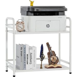 Staande plank, boekenkast, opbergplank, 2-laags printertafel met universele wielen, plank, voor badkamer, woonkamer, keuken, kantoor, 60×35×61cm, wit