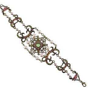 Behave Dames vintage barrok armband goud-kleur met parels en multi kleur steentjes 21 cm