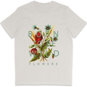 T Shirt Dames Heren - Born To Be Wild Flowers - Vintage Wit - M